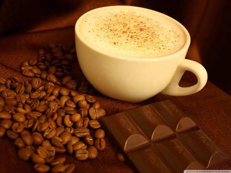 Coffee and Chocolate, coffee, food, chocolate, drinks, beans, drink, dessert, HD wallpaper