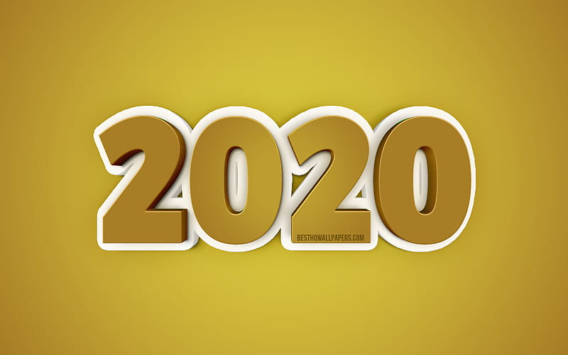 2020 Golden Background, Golden 2020 3D background, creative 3D art, Happy New Year 2020, 2020 concepts, 2020 New Year, HD wallpaper