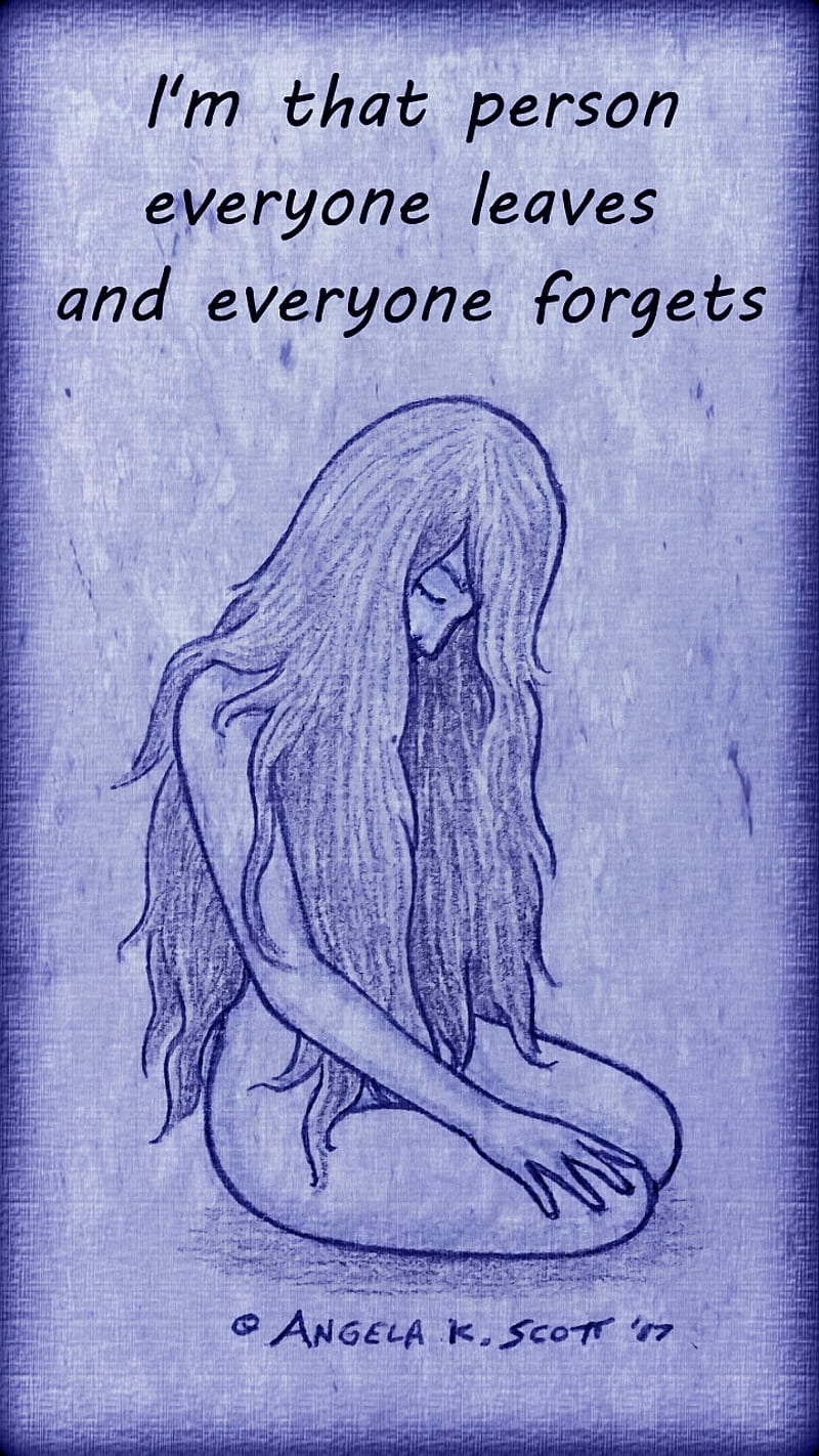 Leave Forget Girl, abandoned, alone, art, blue, dots, down, drawn, emo, female, forgotten, girl, gothic, hurt, illustration, left, misery, pain, sad, sadness, sayings, speckle, woman, HD phone wallpaper