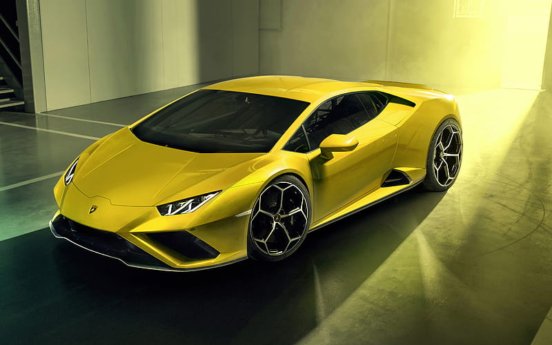 Lamborghini Huracan Evo RWD, 2020, front view, exterior, yellow supercar, new yellow Huracan, tuning Huracan, italian sports cars, Lamborghini, HD wallpaper