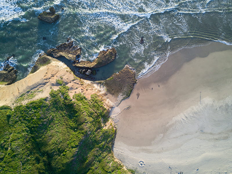sea, coast, aerial view, beach, rock, water, HD wallpaper