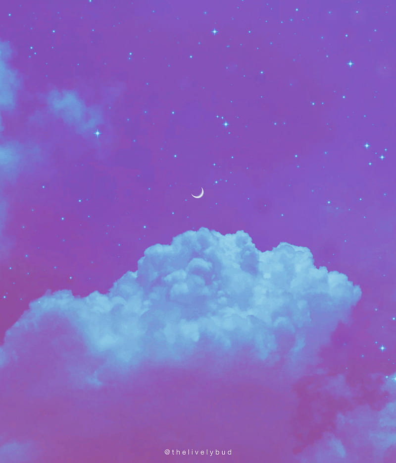 Aesthetic Skies 4, clouds, galaxy, iphone, moon, purple, sky, stars, HD phone wallpaper