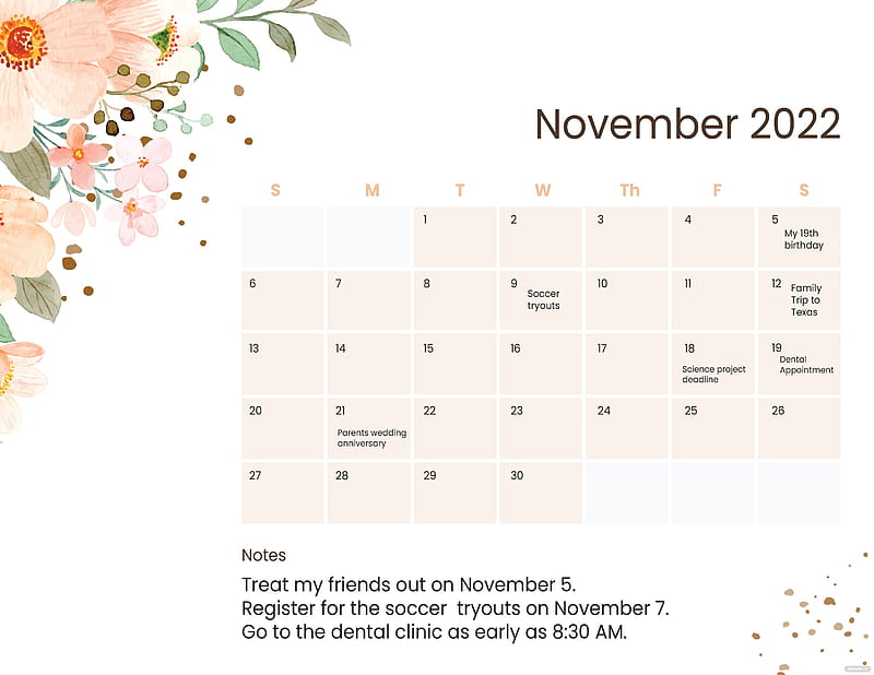 November 2022 Calendar Template With Holidays - Illustrator, Word, PSD, HD wallpaper