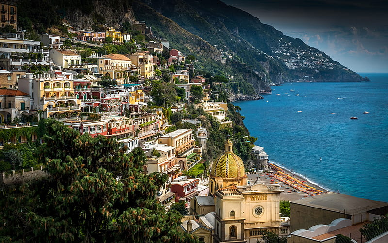 Amalfi, Summer, sea, tourism, Italy, Campania, Amalfi Coast, Positano, Gulf of Salerno, HD wallpaper
