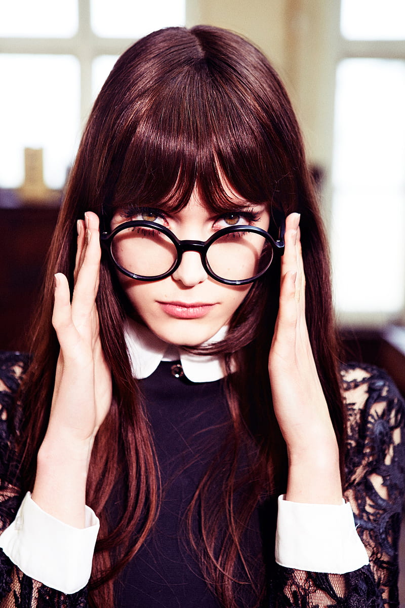 Stacy Martin, women, actress, brunette, French, French actress, women with glasses, face, long hair, HD phone wallpaper