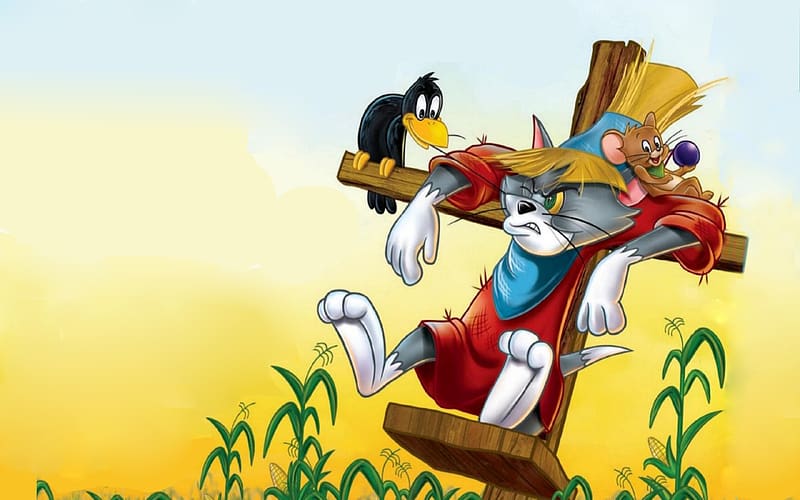 Tom and Jerry, animation, mouse, movie, field, cat, yom and jerry, vara, summer, fantasy, pisici, HD wallpaper