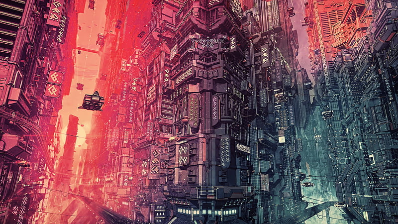 Cyberpunk city, futuristic, spaceships, towers, artwork, Sci-fi, HD  wallpaper