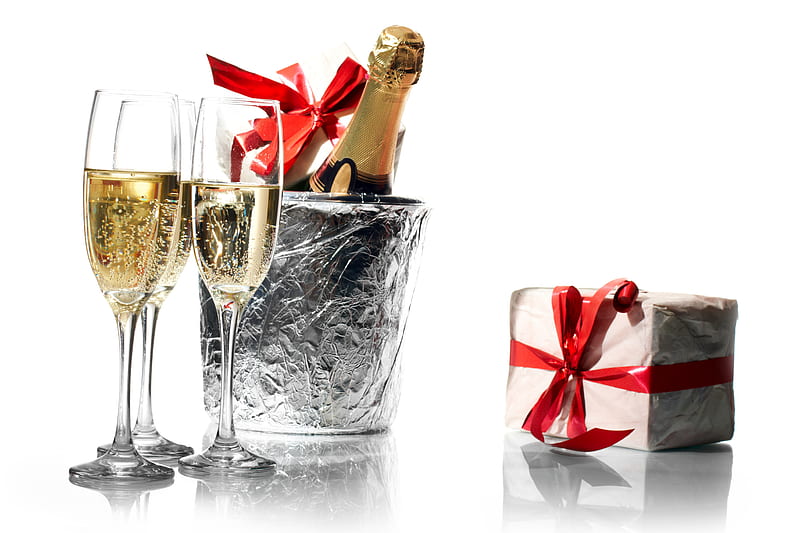 Happy New Year holiday, glasses, box, bonito, gift, elegantly, graphy, nice, cool, merry christmas, drink, champagne, harmony, HD wallpaper
