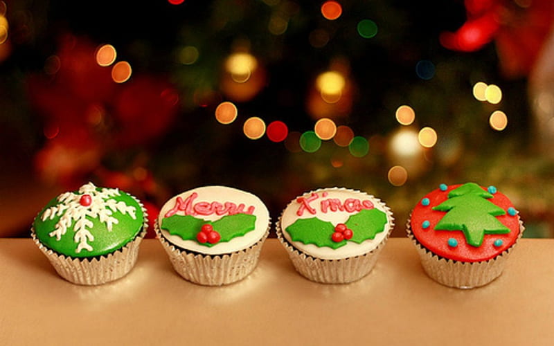 Merry Christmas, Christmas, cupcakes, frosting, food, HD wallpaper