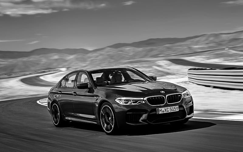 BMW M5, 2018, F90, front view, new black M5, road, speed, German cars, BMW, HD wallpaper