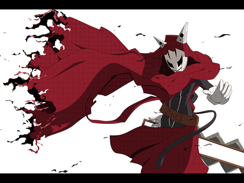 John Doe, red, hood, cat, yumekui merry, cool, anime, mask, sword, HD wallpaper