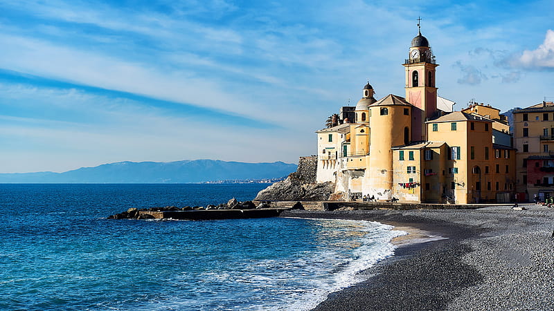 Camogli Church Coast Italy Liguria Sea Travel, HD wallpaper