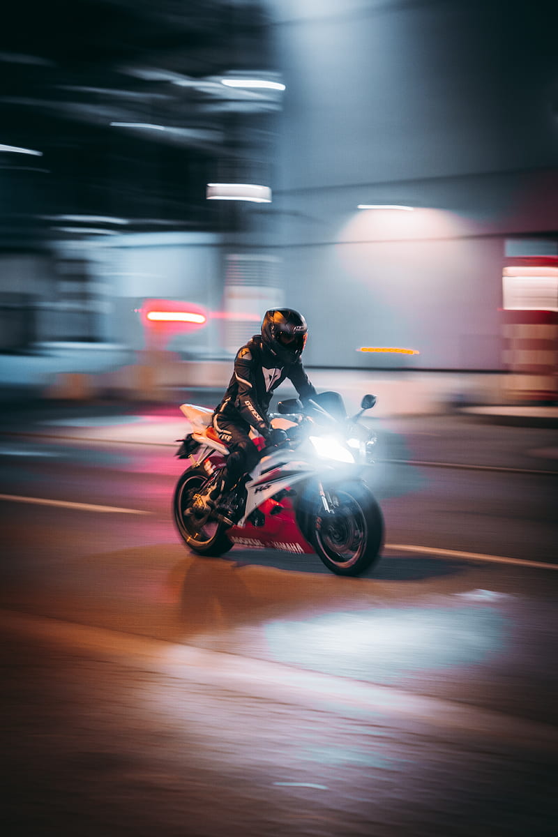 motorcycle, motorcyclist, bike, road, light, speed, HD phone wallpaper