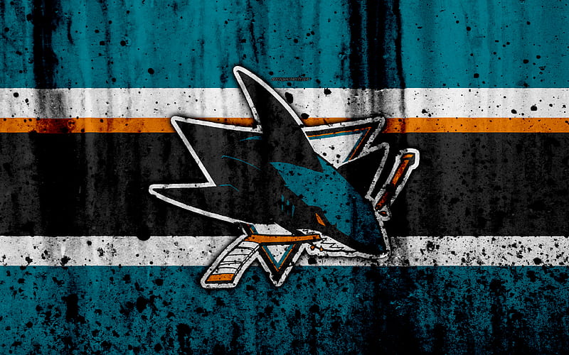 San Jose Sharks, grunge, NHL, hockey, art, Western Conference, USA, logo, stone texture, Pacific Division, HD wallpaper