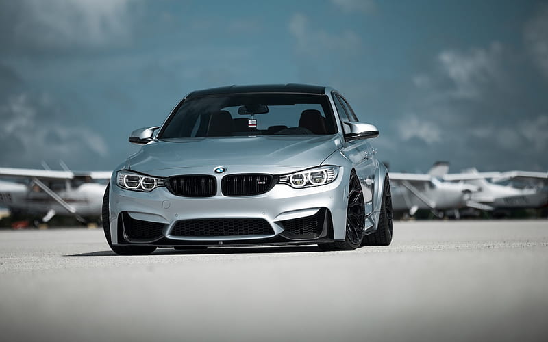 BMW M3, F80, 2018, front view, exterior, new silver, tuning m3, black wheels, BMW, HD wallpaper