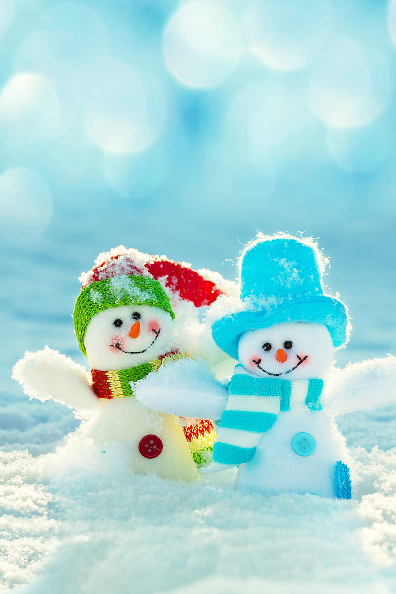 Snowman, winter, winter is here, love, couple, snow, cute, HD phone wallpaper