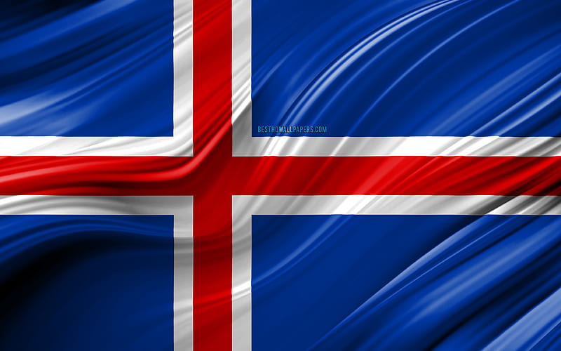 Icelandic flag, European countries, 3D waves, Flag of Iceland, national symbols, Iceland 3D flag, art, Europe, Iceland, HD wallpaper