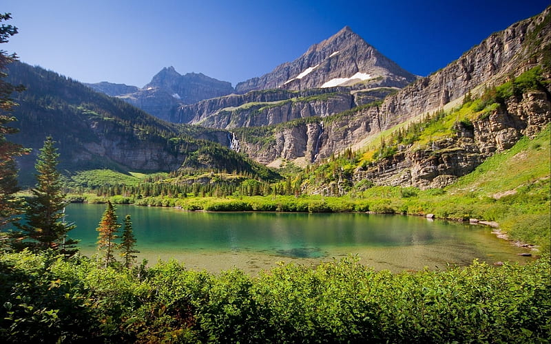 Summer Lake, summer, grass, lake, mountains, HD wallpaper Summer Lake, summer, grass, lake, mountains, HD wallpaper