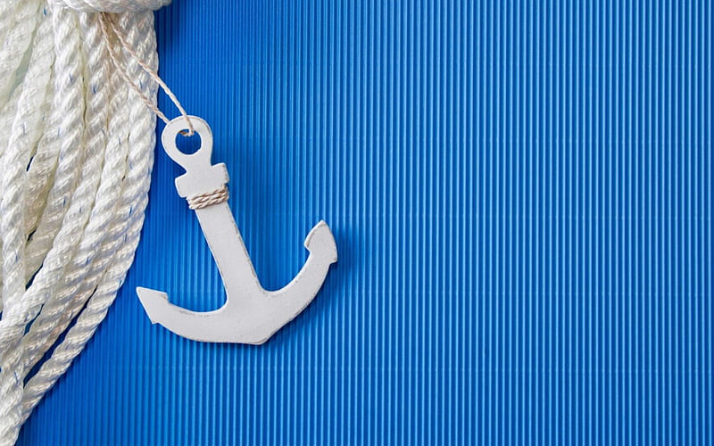 Anchor, summer, white, rope, blue, HD wallpaper