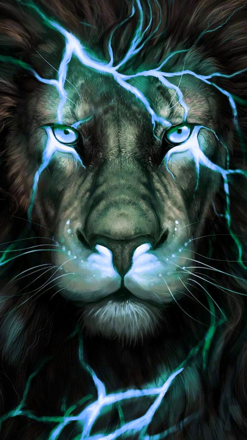 Lightning Lion, neon, blue, neon blue, HD phone wallpaper