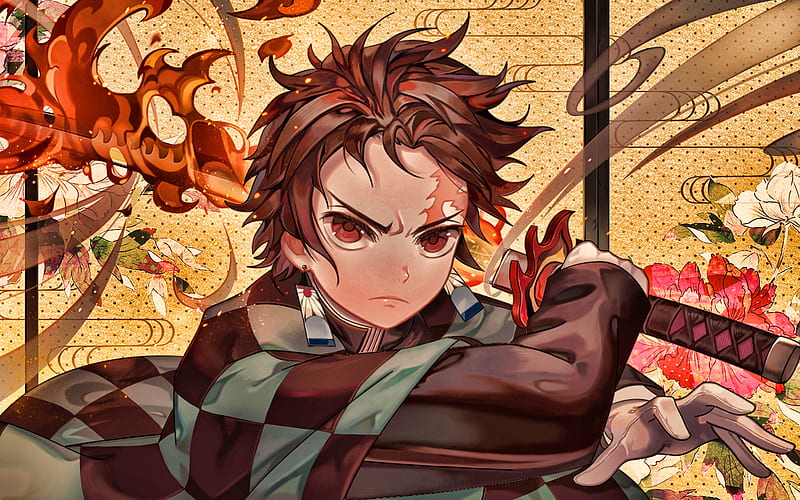 Kimetsu no Yaiba, Kamado Tanjiro, fire, Daki, sword, anime, Anime