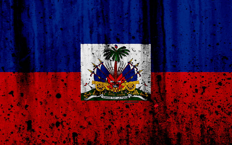 Haitian flag grunge, flag of Haiti, North America, Haiti, national symbols, coat of arms of Haiti, Haitian coat of arms, Haiti national emblem, HD wallpaper