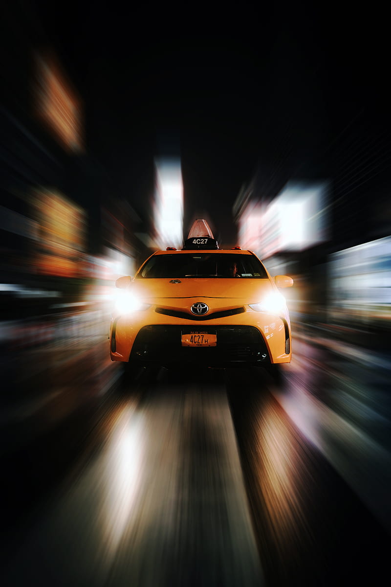 yellow Toyota taxi cab in selective focus phootography, HD phone wallpaper