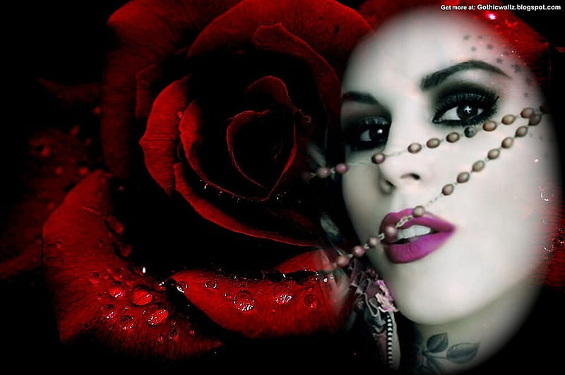katrose, goth, rose, tattoe, kat von d, HD wallpaper