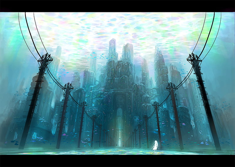 Underwater, city, water, original, cg, anime, HD wallpaper | Peakpx