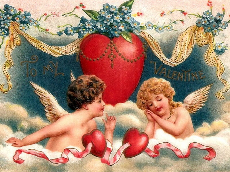 ★To My Valentine★, holidays, bonito, angels, sweetheart, sweet, Valentines, lovers, love, heaven, flowers, vintage, lovely, romantic, colors, love four seasons, corazones, beloved valentines, HD wallpaper
