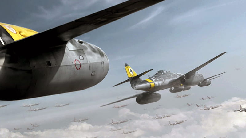 Red Tails Me 262, me 262, b-17, Entropy 1920 x 1080, jet, red tails, HD wallpaper