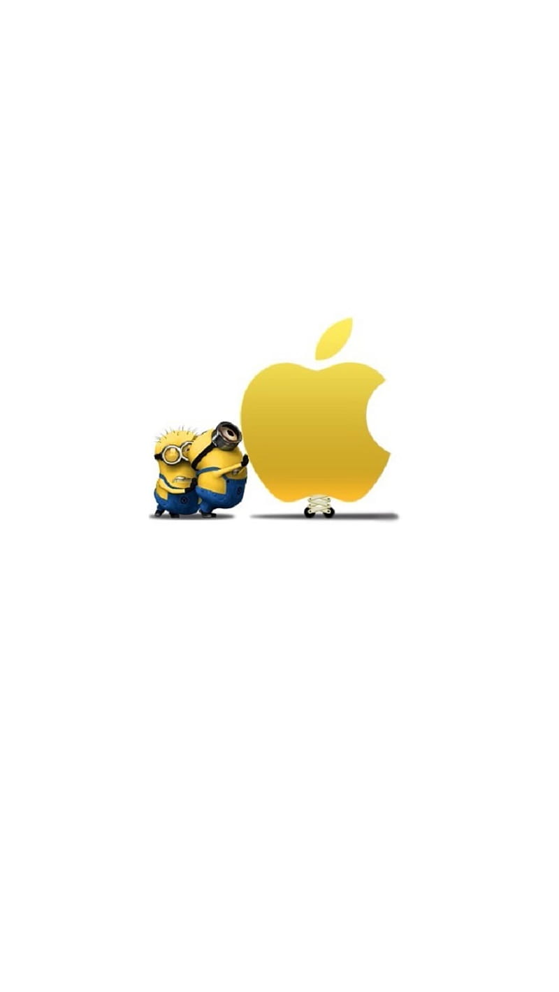 Apple vs Minions, apple, funny, game, logo, love, HD phone wallpaper