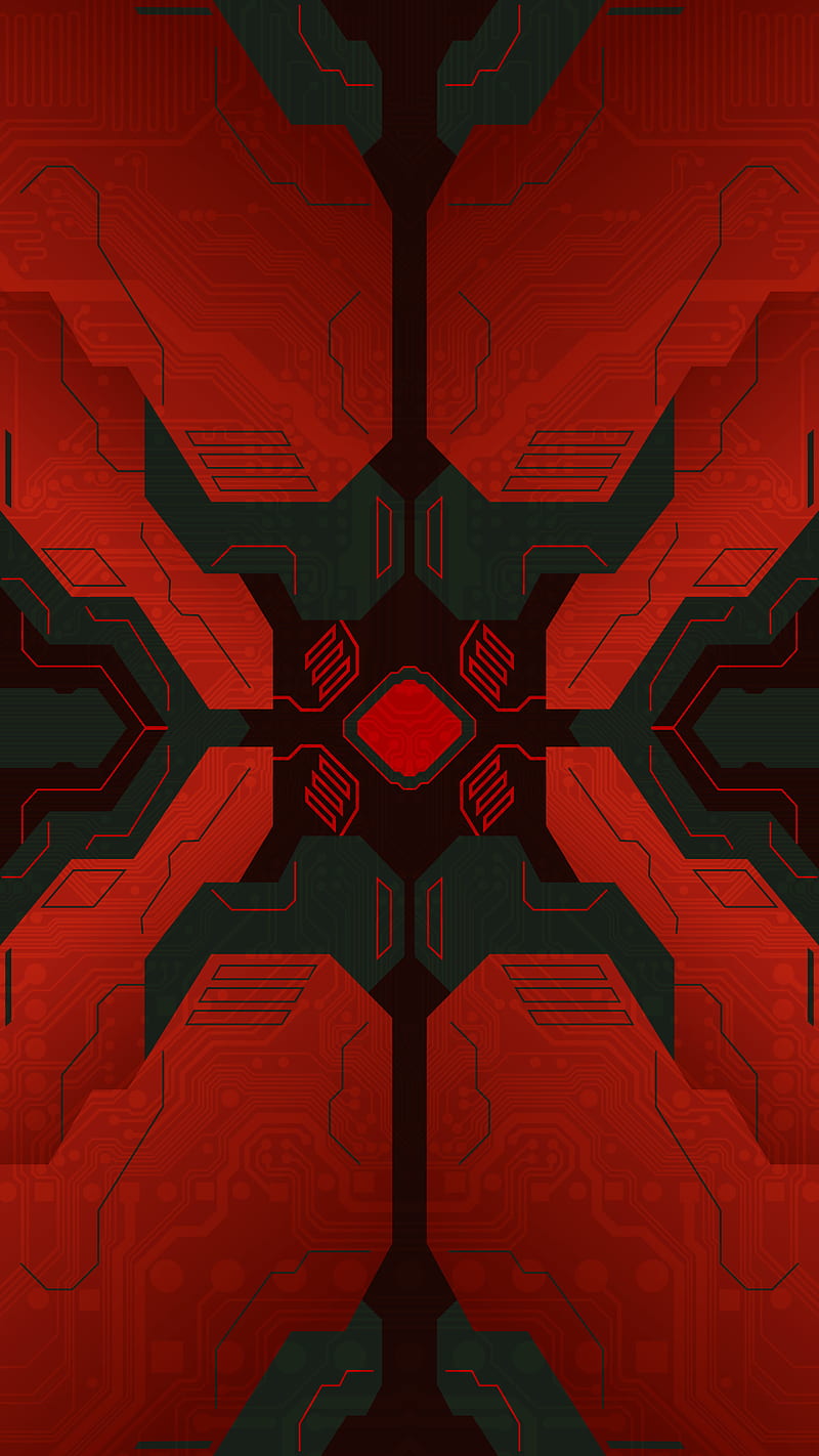 Tech X6, abstract, circuit, cyber, gaming, geometry, line, modern, red, technology, HD phone wallpaper