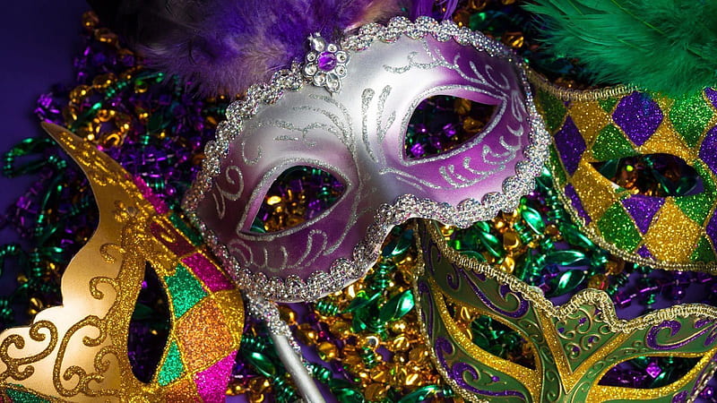 Gold Silver Mardi Gras Mask With Green Feathers Mardi Gras, HD wallpaper