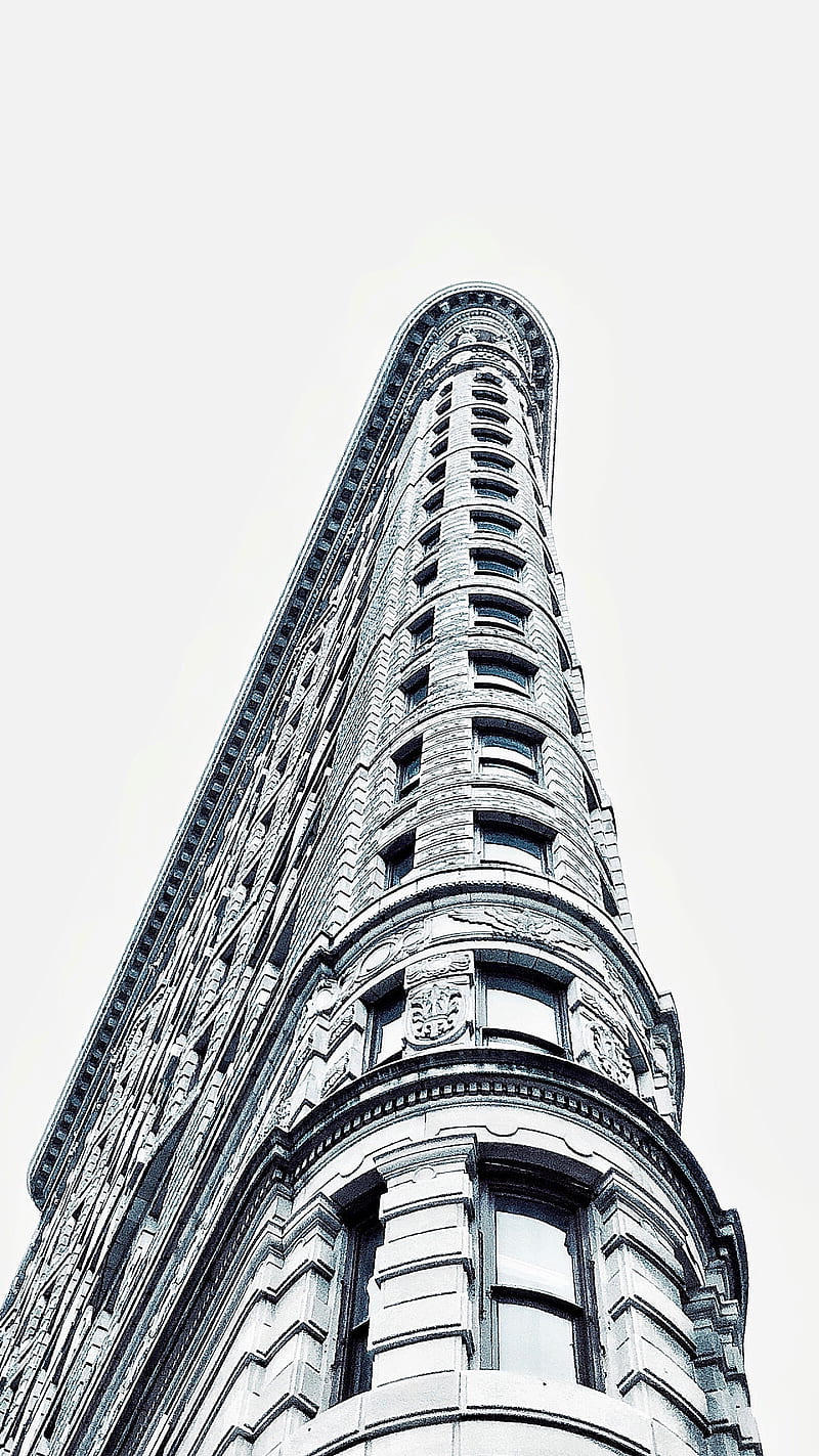 Flatiron Building , low angle graphy, black and white, HD phone wallpaper