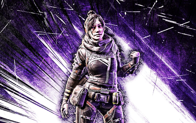 Wraith, grunge art, Apex Legends, warriors, Apex Legends characters, violet abstract rays, Wraith Skin, Wraith Apex Legends, HD wallpaper
