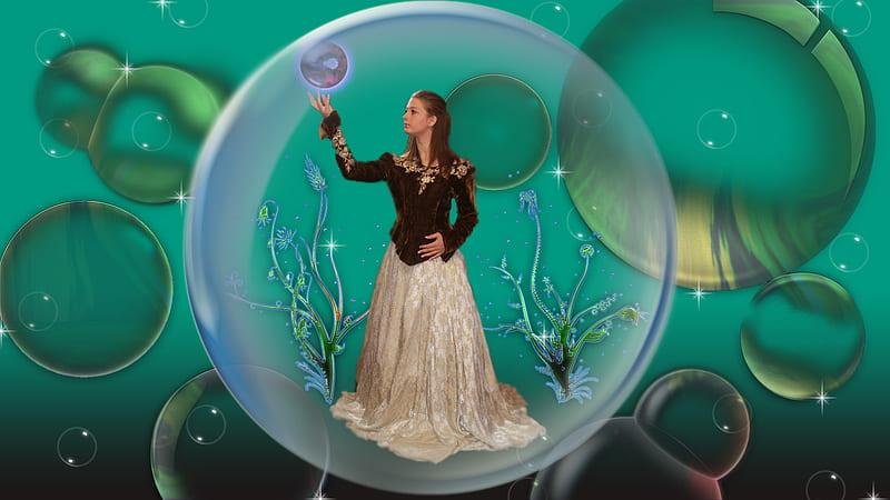 A Glimpse of Magic, sorcery, young, girl, bubbles, magic, surreal, mystic, HD wallpaper