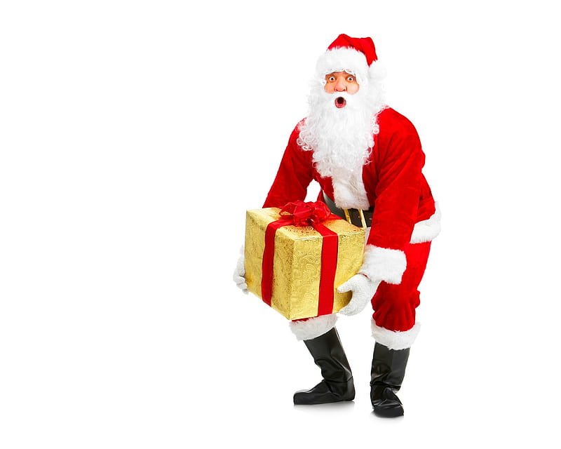 Santa, red, craciun, christmas, funny, gift, white, card, HD wallpaper