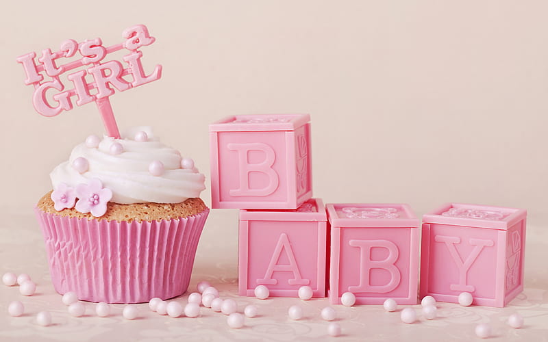 Birtay, pink cupcake, daughter's birth, It is a girl concerts, baby, HD wallpaper