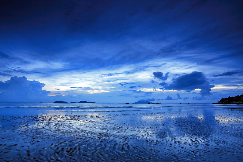 water, horizon, sky, clouds, HD wallpaper
