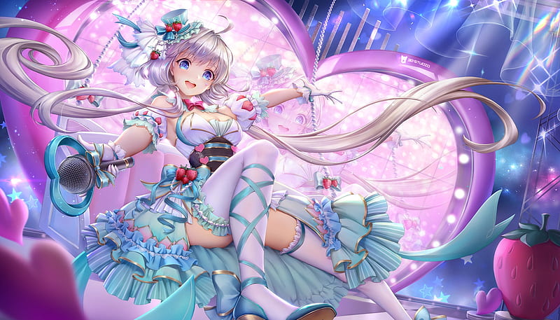 Fantasy girl, fantasy, girl, anime, 3q studio, manga, pink, blue, HD wallpaper