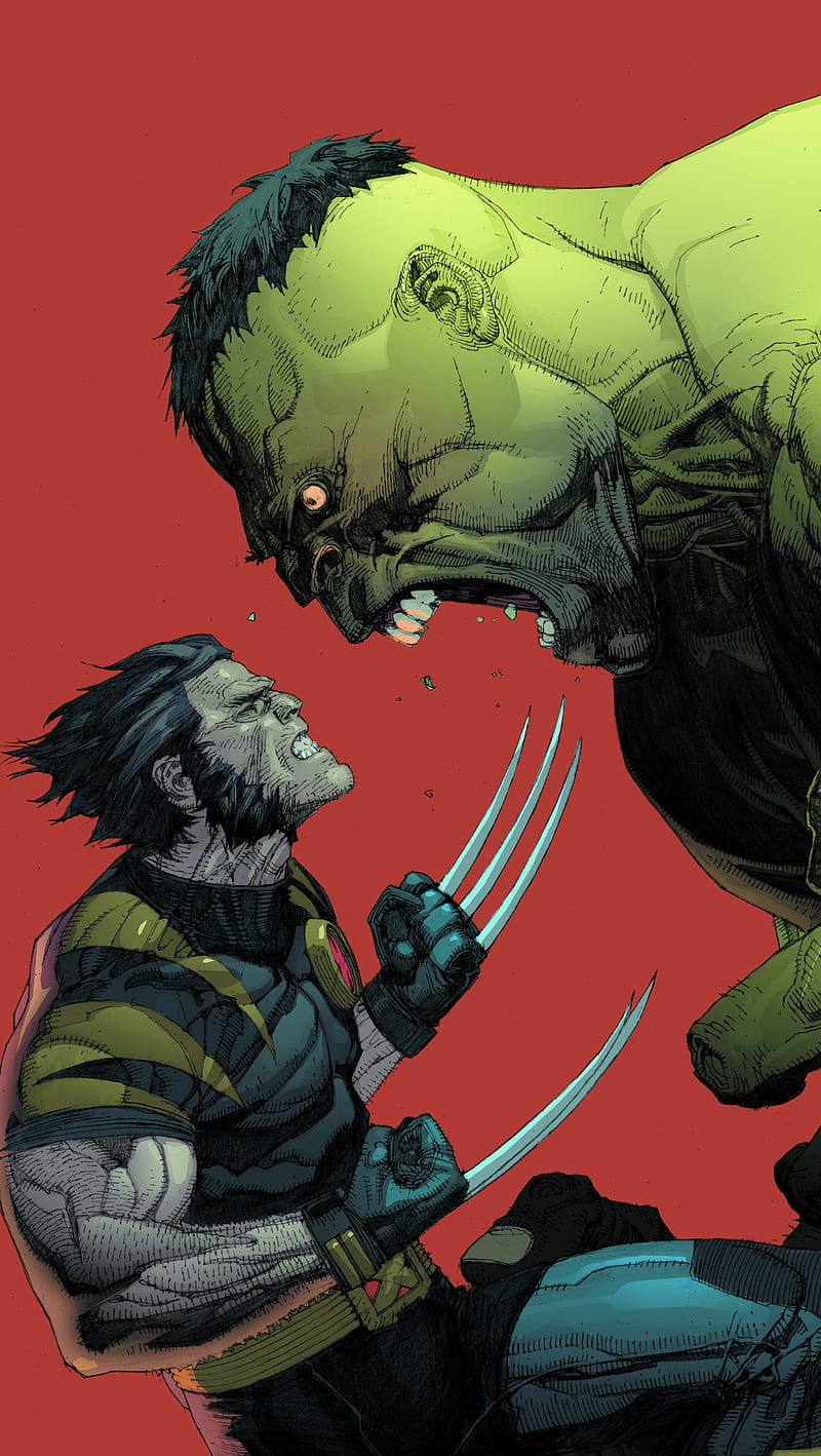 Wolverine vs Hulk, darkdroid, green, marvel, red, HD phone wallpaper |  Peakpx