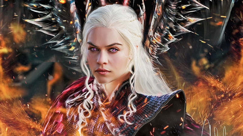 Daenerys Targaryen, daenerys-targaryen, dragon, tv-shows, game-of-thrones, artwork, artist, digital-art, HD wallpaper