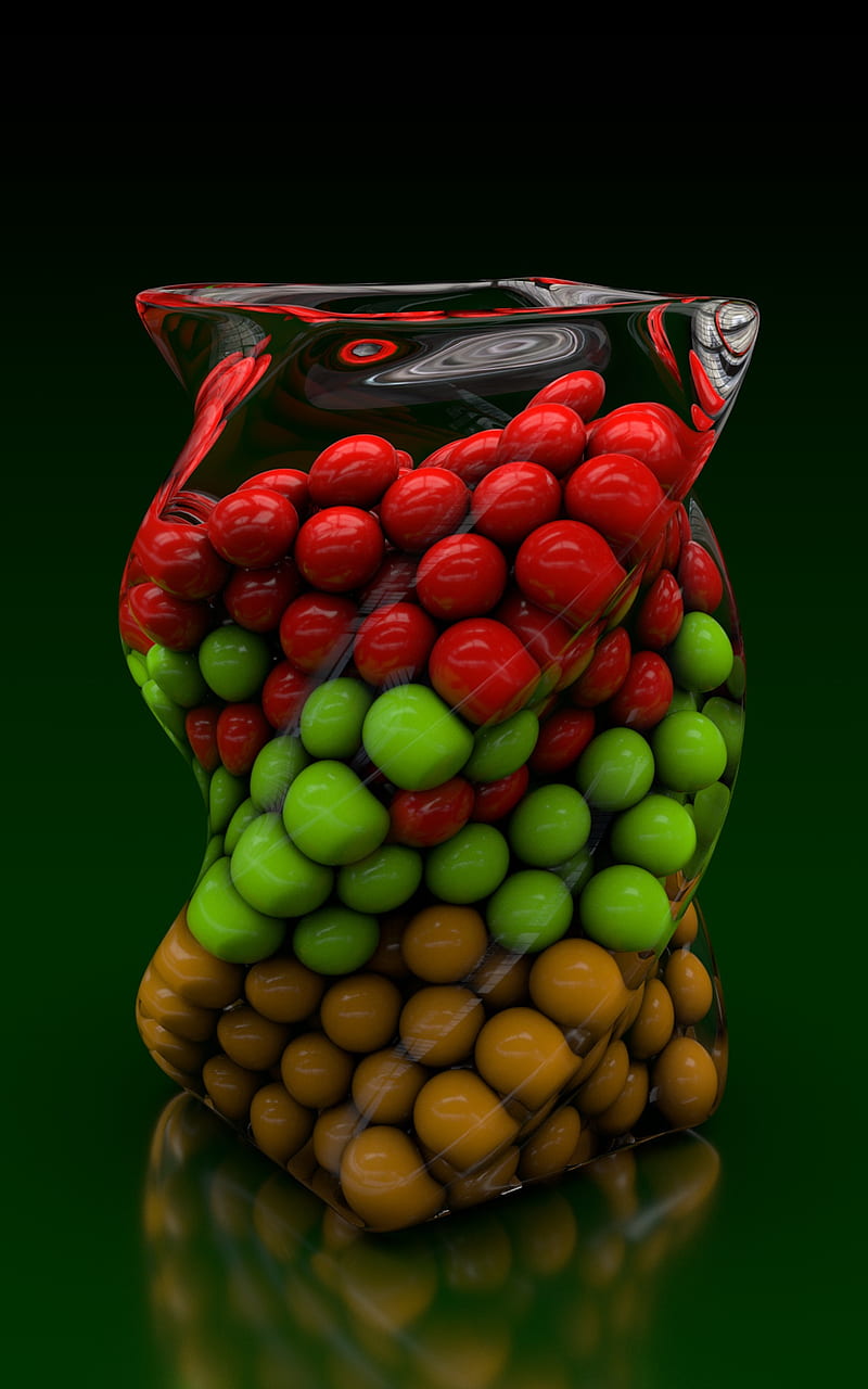Glass Balls, 3d, c4d, green, red, HD phone wallpaper