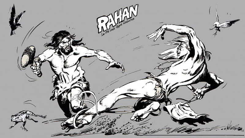 Rahan fighting, cartoons, stunning, yellow, knife, nice, fantasy, forma, new moon, Homo Sapiens, face, stoneage, teeth, , black, man, collage, cartoon, silhouette, bd, cute, cool, france, men, awesome, moonlight, great, white, dreamy, black and white, rahan, comics, bonito, twilight full moon, darkness, hot, Lecureux, dagger, prehistory, light, gorgeous, night, forest, amazing, necklace, dark art, fun, mysterious, savage, alone, comic, warrior, Cheret, dark age, myst, dark, drawing, prehistoric, nature, collages, HD wallpaper
