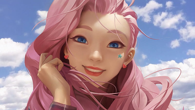 Video Game, League Of Legends, Blue Eyes, Girl, Pink Hair, Seraphine (League Of Legends), HD wallpaper