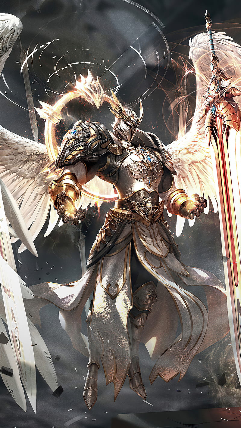 HD wallpaper drawing angel warrior weapon sword wings feathers  helmet  Wallpaper Flare