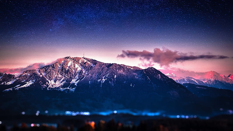 Mountain, starry sky, night, scenic, blurry, Landscape, HD wallpaper |  Peakpx