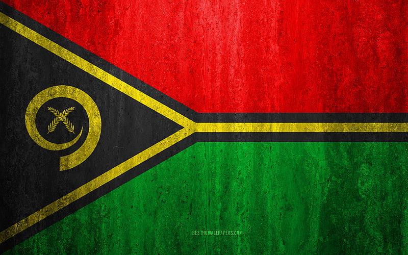 Flag of Vanuatu stone background, grunge flag, Oceania, Vanuatu flag, grunge art, national symbols, Vanuatu, stone texture, HD wallpaper