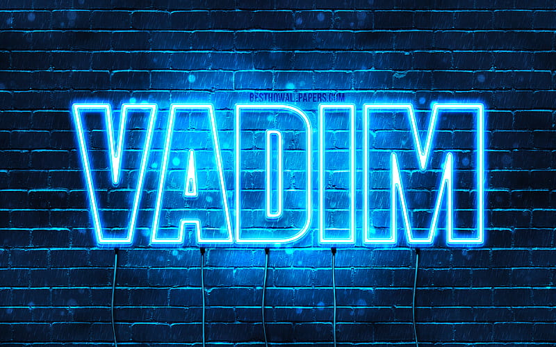 Vadim with names, Vadim name, blue neon lights, Happy Birtay Vadim, popular french male names, with Vadim name, HD wallpaper